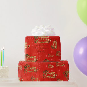 Happy Diwali Elegant Faux Gold Foil Script Red Cadeaupapier