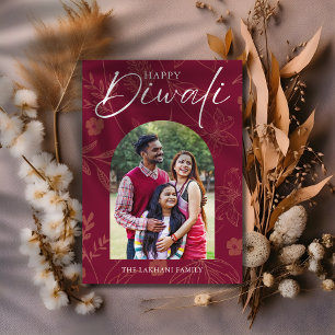Happy Diwali Familie Foto Flat Holiday Kaart
