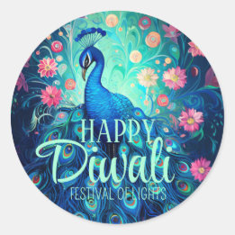 Happy Diwali Festival van Lichten Peacock Ronde Sticker