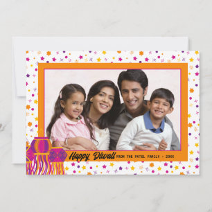 Happy Diwali Foto Colorful Pink Paars Lantern Feestdagenkaart
