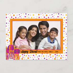 Happy Diwali Foto Colorful Pink Paars Lantern Feestdagenkaart