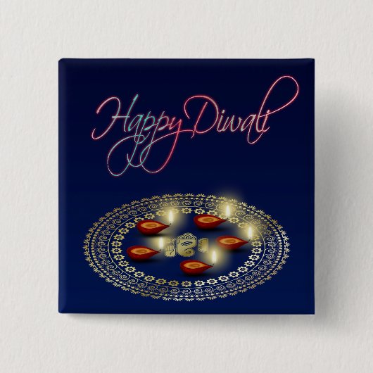 Happy Diwali Ganesha Rangoli - Button (Voorkant)