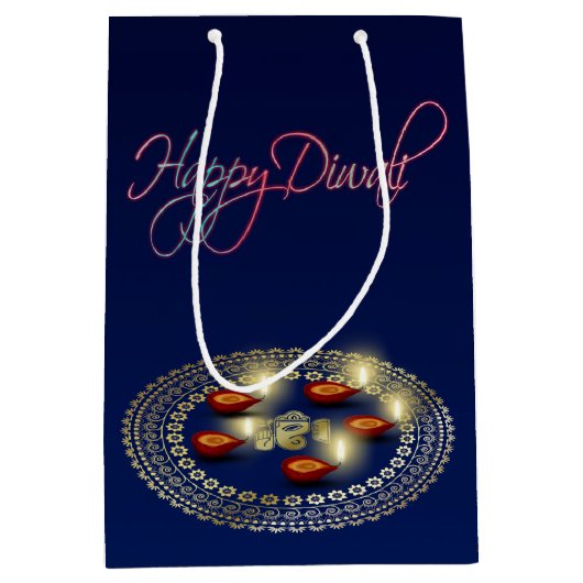 Happy Diwali Ganesha Rangoli - Medium Gift Bag Medium Cadeauzakje (Voorkant)