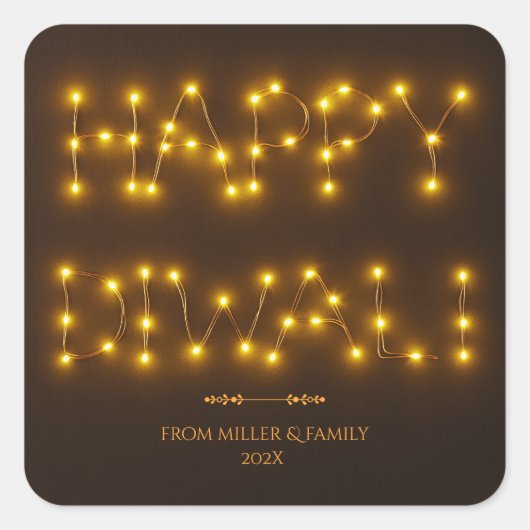 Happy Diwali Gloeiende Warm String Lights Vierkante Sticker (Voorkant)