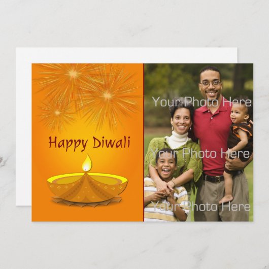 Happy Diwali, Gold Candle, Fireworks, fotokaart Feestdagenkaart (Voorkant / Achterkant)