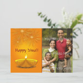 Happy Diwali, Gold Candle, Fireworks, fotokaart Feestdagenkaart (Staand voorkant)
