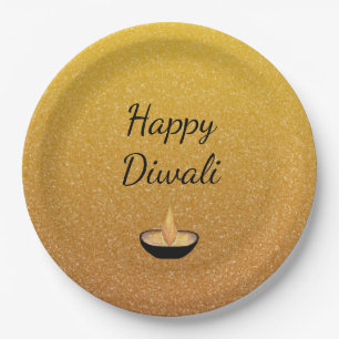Happy Diwali Gold Glitter Diya Lamp Flame Papieren Bordje