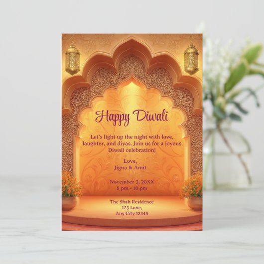 Happy Diwali Holiday Gold Lamps Light Kaart (Staand voorkant)
