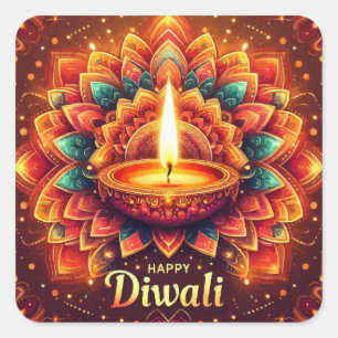 Happy Diwali Kleurrijke Mandala Festival van het L Vierkante Sticker