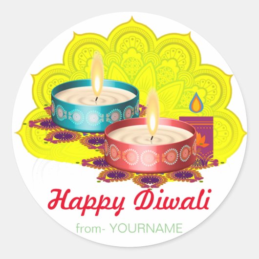 Happy Diwali-label Ronde Sticker (Voorkant)