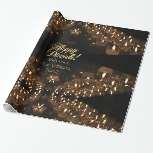Happy Diwali Lights Faux Gold Foil script Cadeaupapier