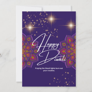 Happy Diwali met licht en Violet achtergrond Feestdagenkaart