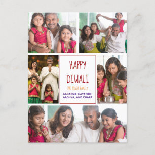 Happy Diwali Modern Photo Collage Red Holiday Briefkaart