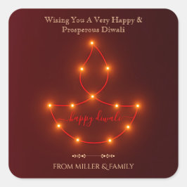 Happy Diwali Oil Lamp of Glowing String Lights  Vierkante Sticker
