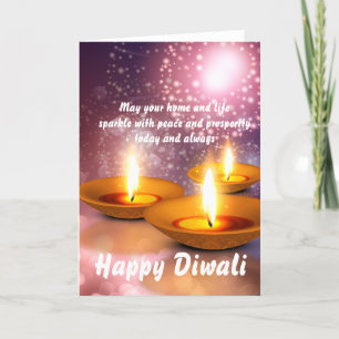 Happy Diwali olielampen op gloeiend vuurwerk Kaart