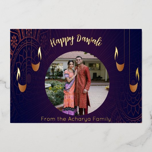 Happy Diwali Photo Folie Feestdagenkaart (Voorkant)