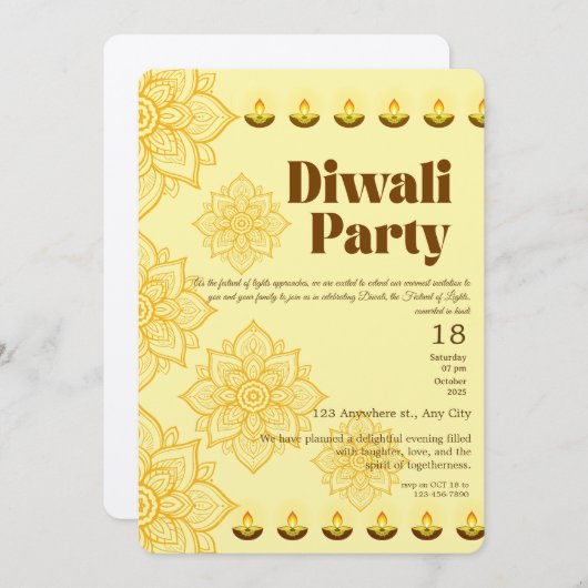 Happy Diwali Uitnodiging (Voorkant / Achterkant)