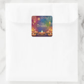 Happy Diwali Vuurwerk Diya Festival van het Licht Vierkante Sticker (Tas)