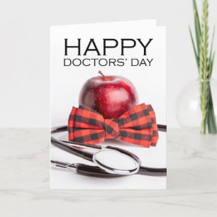Happy Doctors Day Apple in Bow Stropdas Stethoscoo Feestdagen Kaart