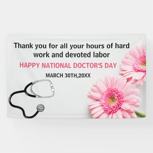 Happy Doctors Day Stethoscoop & Roze Daisy Spandoek (Horizontaal)