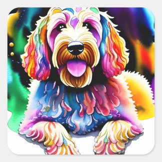 Happy Dog Goldendoodle Waterverf Design Vierkante Sticker
