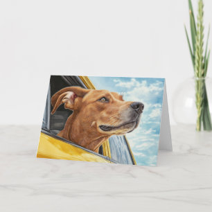 Happy Dog in Yellow Car Art Print Kaart
