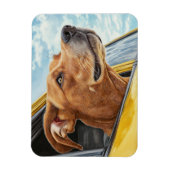 Happy Dog in Yellow Car Art Print Magneet (Verticaal)