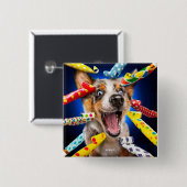 Happy Dog Party Blowers Vierkante Button 5,1 Cm (Voorkant /achterkant)