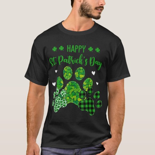 Happy Dog Paws Leopard Print Dog Eigenaars St Patr T-shirt (Voorkant)