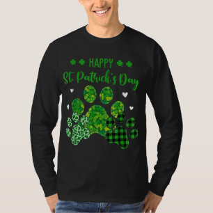 Happy Dog Paws Leopard Print Dog Eigenaars St Patr T-shirt