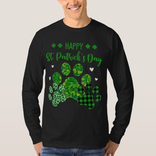 Happy Dog Paws Leopard Print Dog Eigenaars St Patr T-shirt (Voorkant)