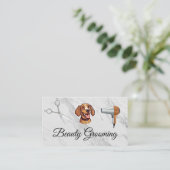 Happy Dog | schaar | föhn Visitekaartje (Staand voorkant)