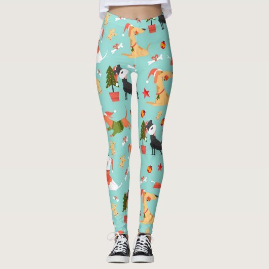 Happy Dogs-kerstpatroon Leggings (Voorkant)