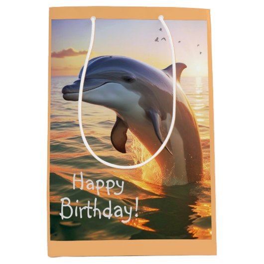 Happy Dolphin Birthday Medium Cadeauzakje (Voorkant)