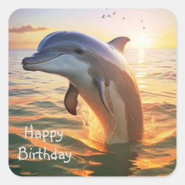 Happy Dolphin Birthday Vierkante Sticker