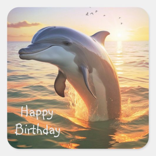 Happy Dolphin Birthday Vierkante Sticker (Voorkant)