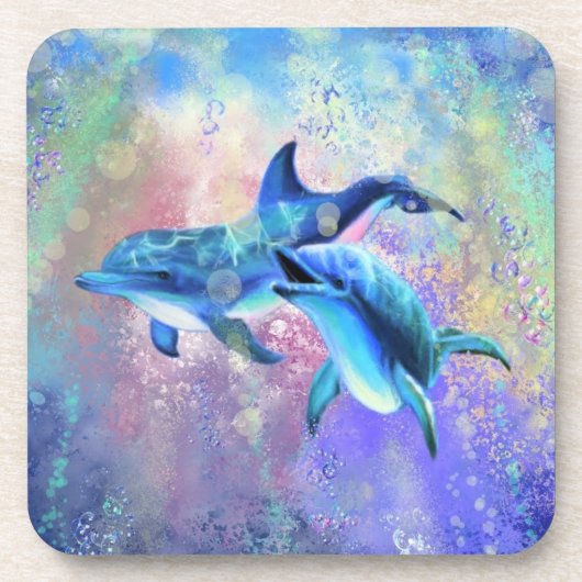Happy Dolphin Couple Beverage Coaster Bier Onderzetter (Voorkant)