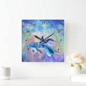 Happy Dolphin Family Wall klok (Huis)