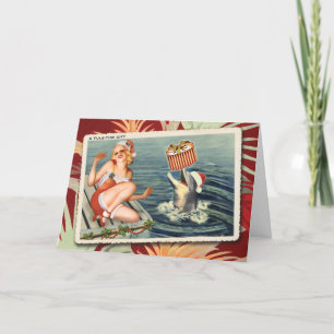 Happy Dolphin Retro Christmas Kaart