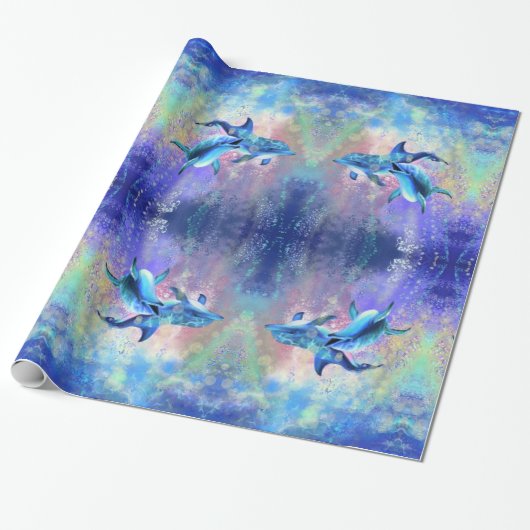 Happy Dolphin Wrapping Paper Cadeaupapier (Uitgerold)