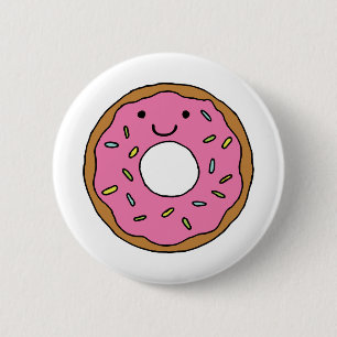Happy Donut Graphic Colorful Roze Donut Clipart Ronde Button 5,7 Cm