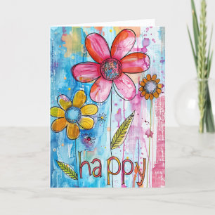 *~**~ HAPPY Doodle Kleurrijke grillige bloem Bedankkaart