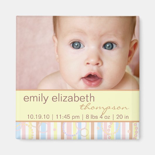 Happy Dots & Stripes Baby Photo Magnet (Devant)