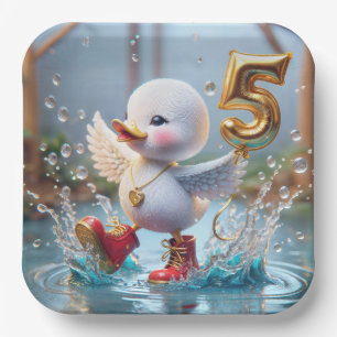 Happy Duckling met #5 Verjaardagsballon Papieren Bordje