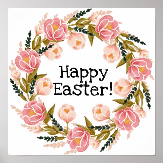 Happy Eaquarelle de Pâques poster de couronne flor (Devant)