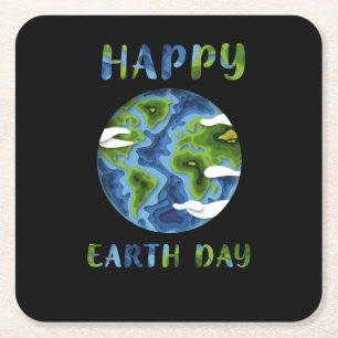 Happy Earth Day 2022 Vierkante Kartonnen Onderzetter