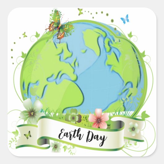 Happy Earth Day 2024 Vierkante Sticker (Voorkant)