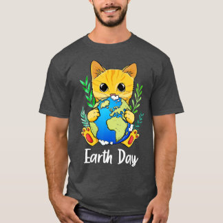 Happy Earth Day Cute Earth met kat Earth Day 202 T-shirt