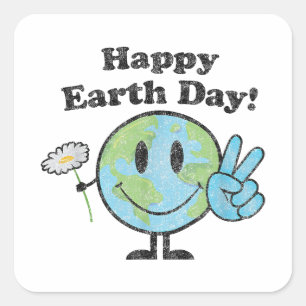 Happy Earth Day Cute Peace Sign Flower werkt Vierkante Sticker