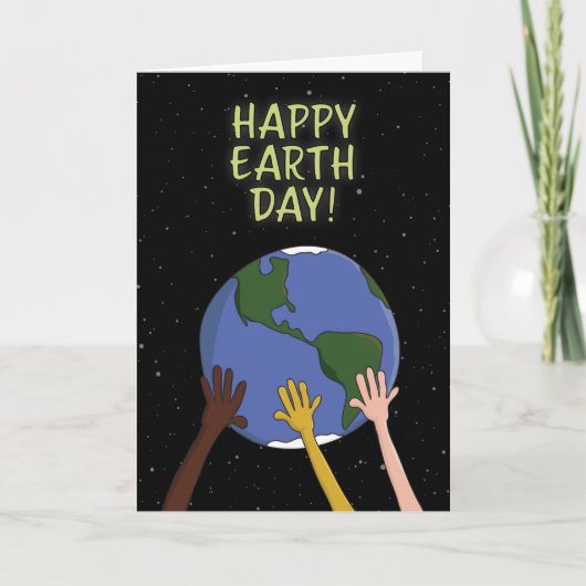 Happy Earth Day Hands Holding Planet in Space Feestdagen Kaart (Voorkant)